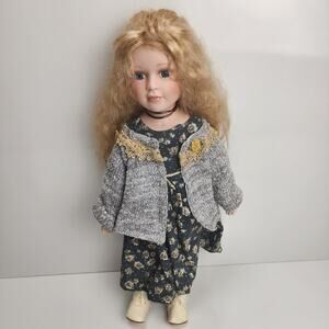 Duck House Heirloom Porcelain Doll Blonde Crimped Hair Blue Eyes 19" Girl Doll